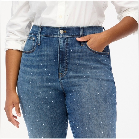J. Crew Women’s 34P Petite Rhinestone Essential Straight Signature Stretch Jeans - Picture 2 of 15